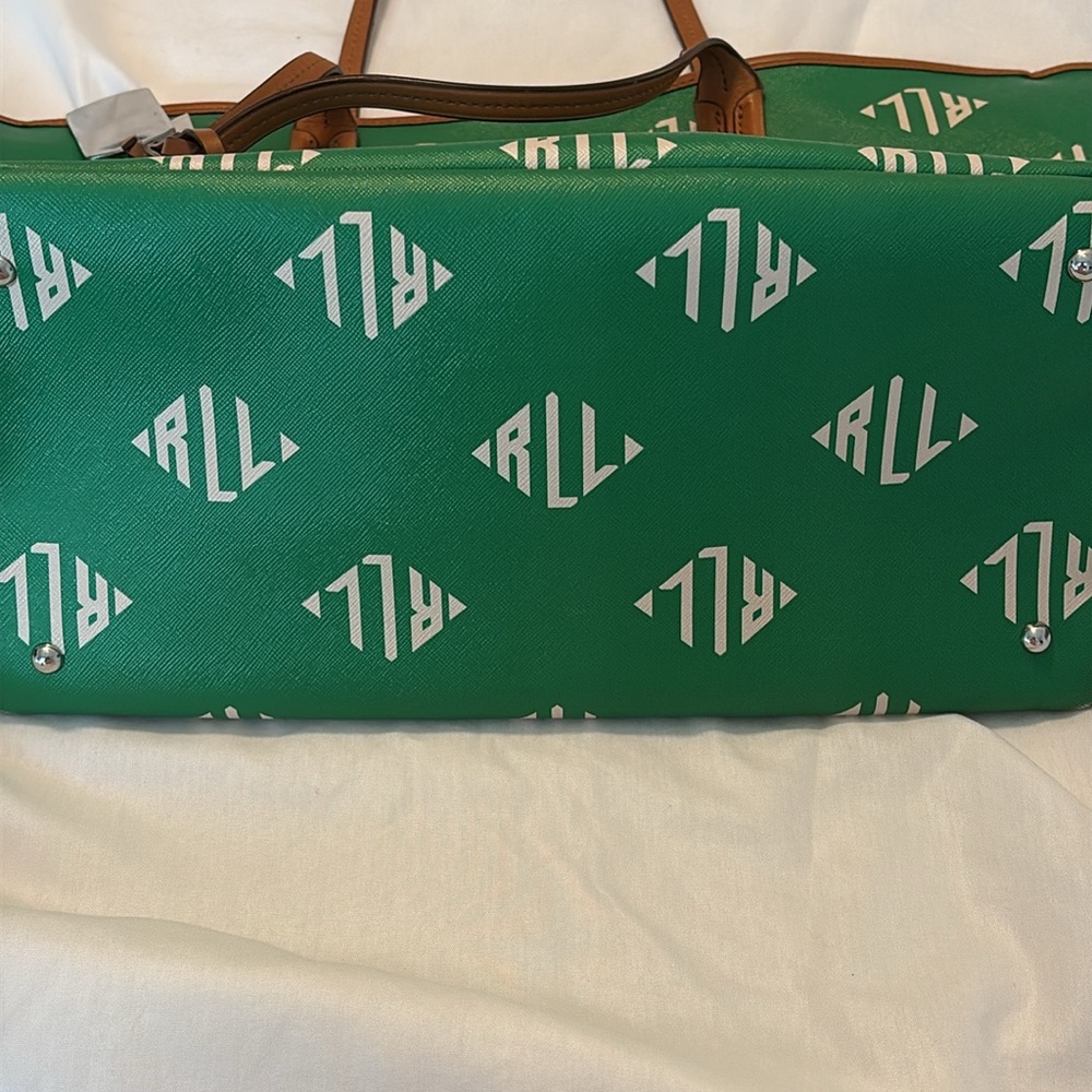 VTG Lauren by Ralph Lauren Caldwell Shopper in Lawn Green large logo tote bag - Picture 6 of 15